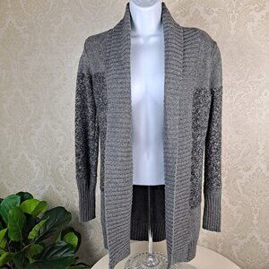 Ruby Moon Size Small Two Tone Gray Open Cardigan Sweater Tunic Length EUC
